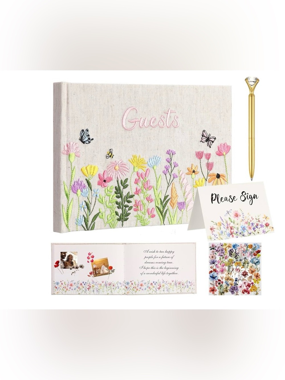New Ctosree 4 Pcs Wildflower Wedding Guest Book Set, Colorful A, 8.3 * 6 Inch